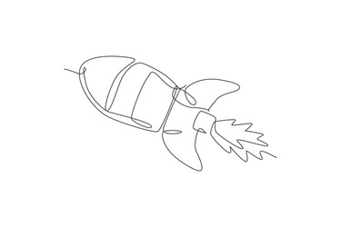 single continuous line drawing rocket launch fly vector image