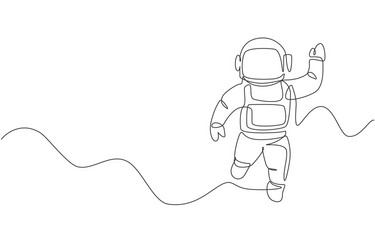 single continuous line drawing young cosmonaut vector image