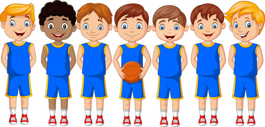 cartoon basketball kids team in uniform vector image