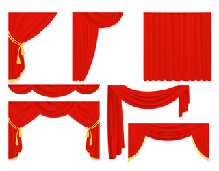 Set of red silk curtains vector