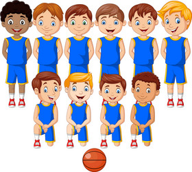 cartoon basketball kids team in uniform vector image