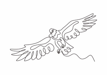 Continuous one line drawing of eagle or hawk bird vector