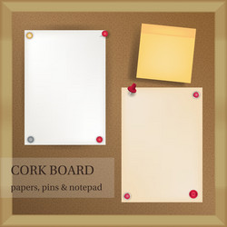 White and yellow papers with pins note pad vector