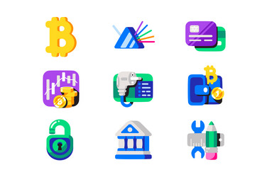 crypto currency colourful icon set vector image