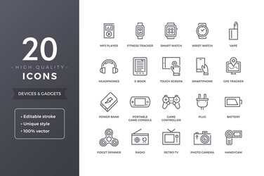 electronic devices line icons vector image