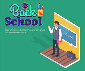 Teacher standing near blackboard on grammar lesson vector