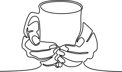 one line drawing hand holding mug with tea vector image