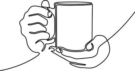 continuous line drawing hand holding mug with tea vector image