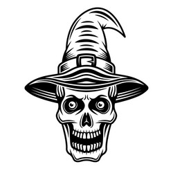 skull witch in hat black graphic object vector image