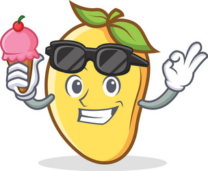 mango character cartoon mascot with ice cream vector image