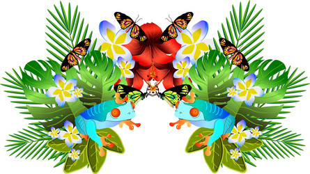 Tropical flowers and leaves beautiful vector