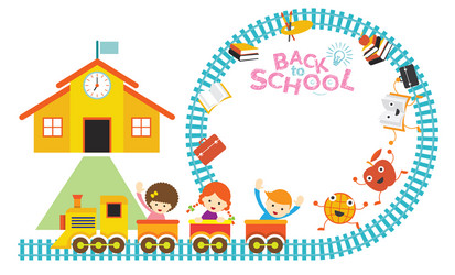 school train kids frame vector image