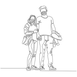 continuous line drawing man and woman wearing vector image