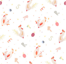 Bright children pattern with roosters and letters vector