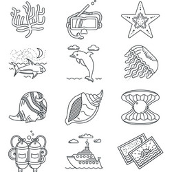 black line icons for tropical rest vector image