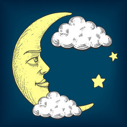 moon with face engraving style vector image