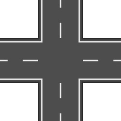 crossroads dividing four roads with white stripes vector image