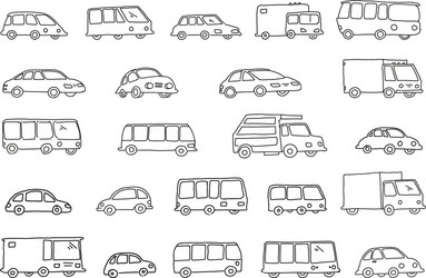 Set of sketch different transparent cars buses vector