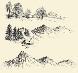 artistic sketch of mountain ranges vector image