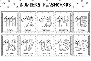 cute numbers 11-20 flashcards vector image