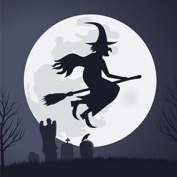 halloween scary witch flying on a broomstick vector image