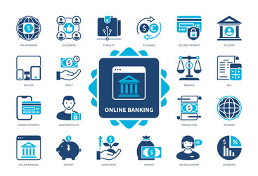 online banking solid icon set vector image