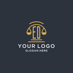 eo initial with scale of justice logo design vector image