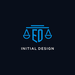 eo monogram initial logo with scales of justice vector image