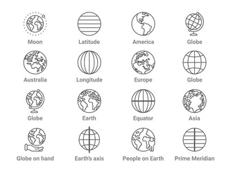 world globe planet icons earth line symbols map vector image