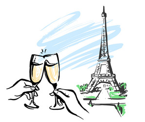 people drink champagne eiffel tower france vector image