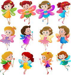 different characters of fairies flying vector