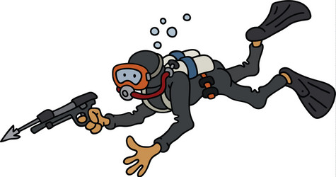 Funny diver with a harpoon vector