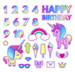 happy birthday stickers set with digits love vector image