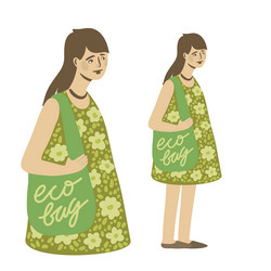 young girl with eco bag friendly people vector image