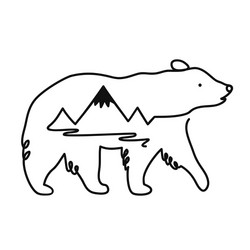 with outline bear and mountain landscape vector image