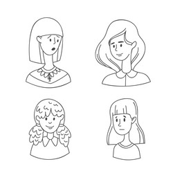 doodle portraits girls and guys black white vector image