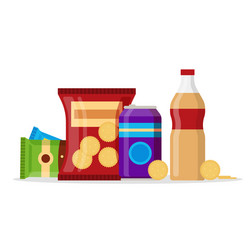 snack product set fast food snacks drinks nuts vector image