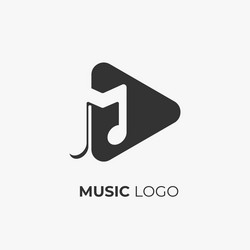 music logo design letter m with play button vector image