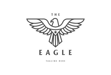 strong eagle hawk falcon line outline badge vector image