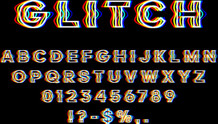 glitch font with distortion 3d effect english vector image