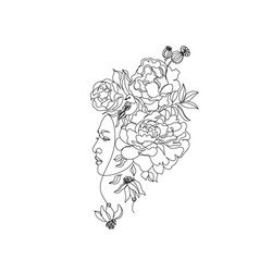 abstract face with flowers one line vector image