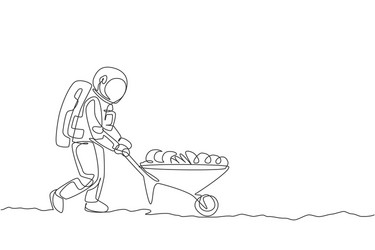 one single line drawing astronaut pushing vector image