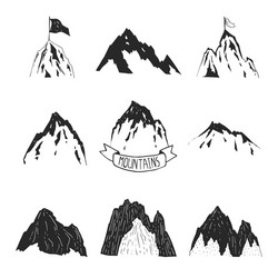 mountains collection hand drawn mountain set vector image