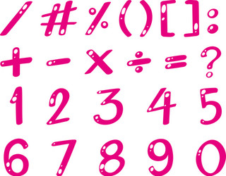 Pink font for numbers and signs vector