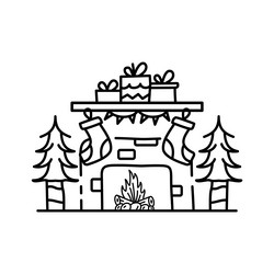 christmas line icon from the camping vector image