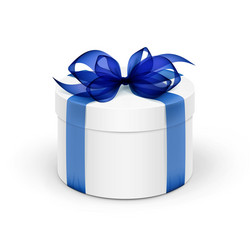 white round gift box with blue ribbon and bow vector image