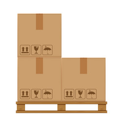 Crate boxes three on wooded pallet wood vector