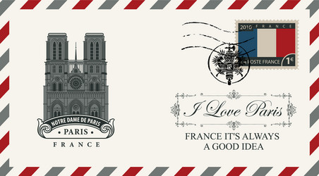 envelope with notre dame de paris vector image