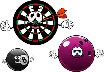 cartoon bowling billiard and dartboard characters vector image