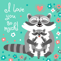 card with cute raccoons and a declaration of love vector image